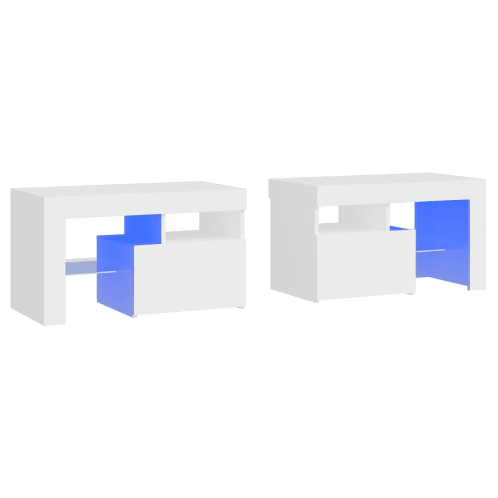 vidaXL Modern Bedside Cabinets with LED Lights in White - Made from Engineered Wood - Set of 2-27.6"x14.4"x15.7" Measurements